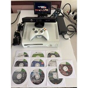 Xbox 360 White Console Bundle Kinect Controller 10 Games HDD Tested Working HDMI